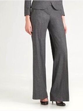Theory Nadra Wool Wide Leg Pants Trousers Charcoal Size 6 Tweed Virgin Wool